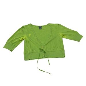 Women Medium Banana Republic Cropped Short Sleeve Cardigan Polka Dot Tie Ruffles